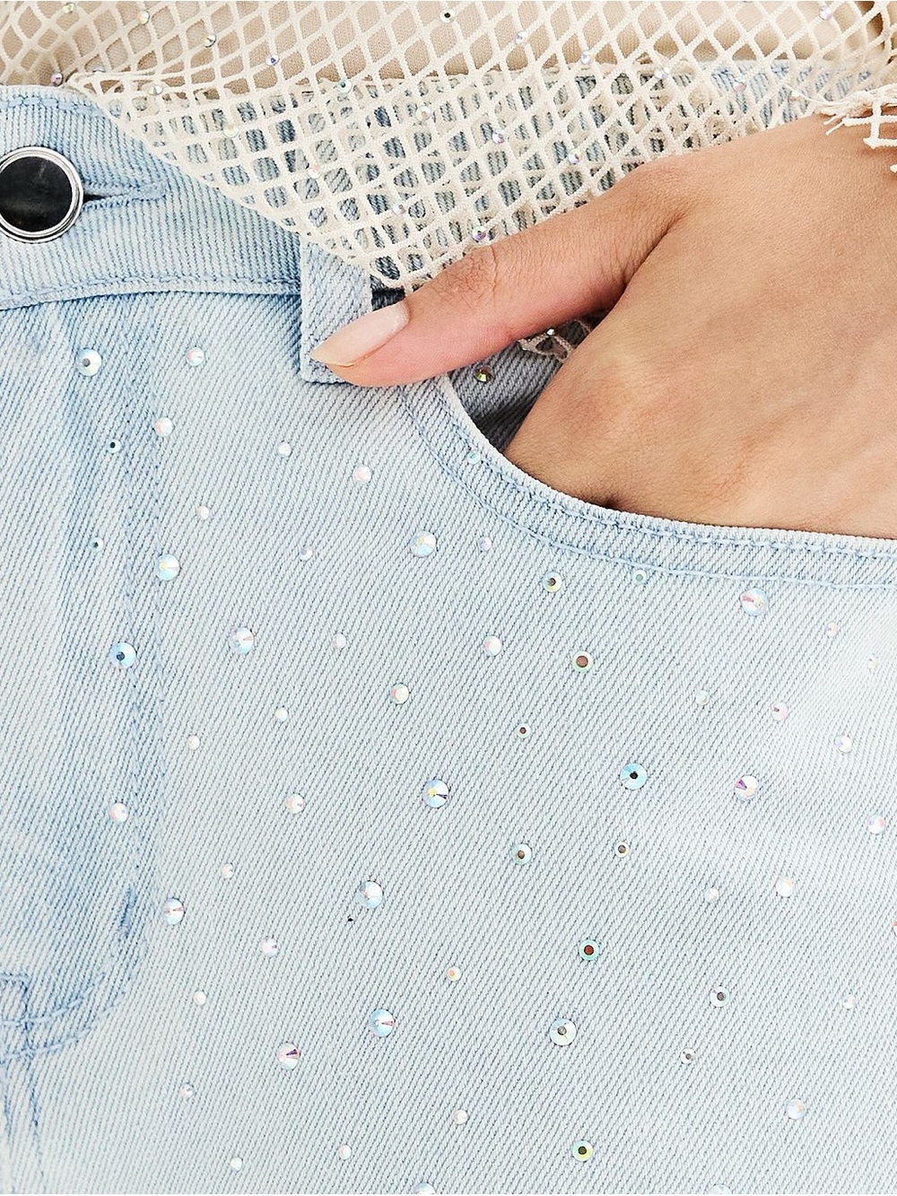 Intempo Rhinestone Crystal Wide Leg Crop Jeans Light Wash | Size 6 - Picture 1 of 15